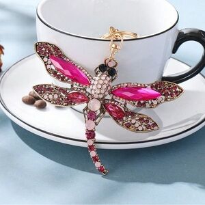 Elegant Pink Dragonfly Keyring